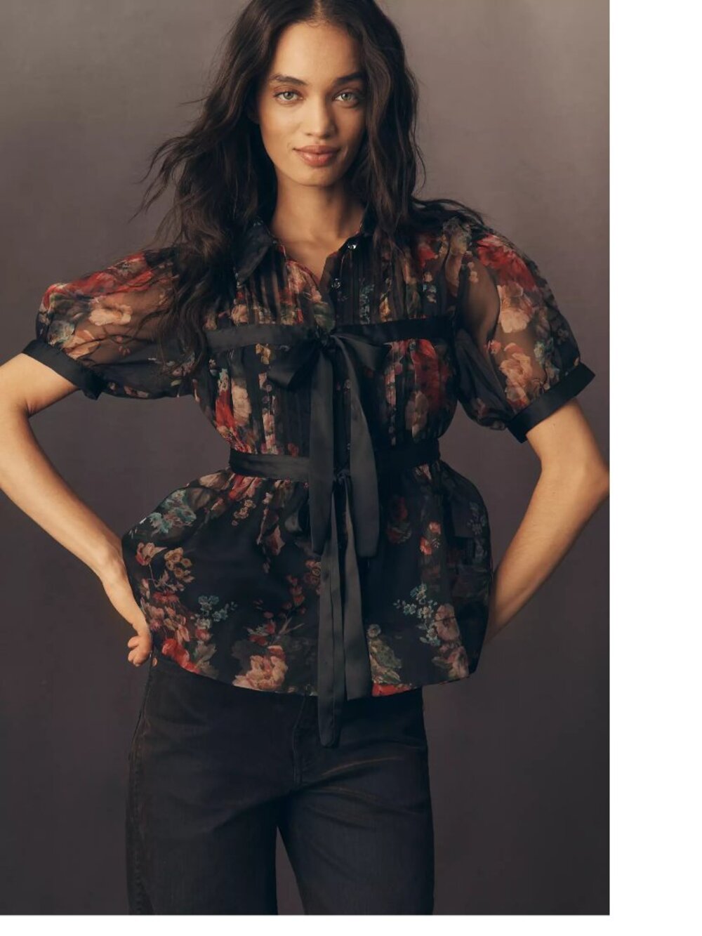By Anthropologie Short-Sleeve Tie-Front Sheer Blouse new with tag size M